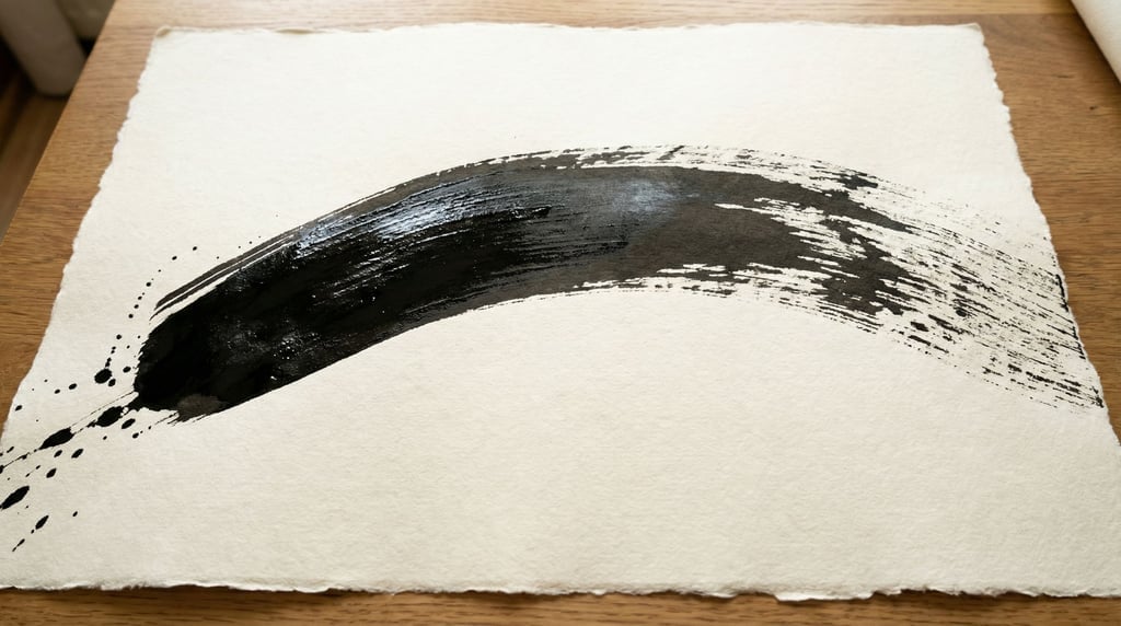 Sweeping calligraphic brushstroke in Chinese ink across the wide frame