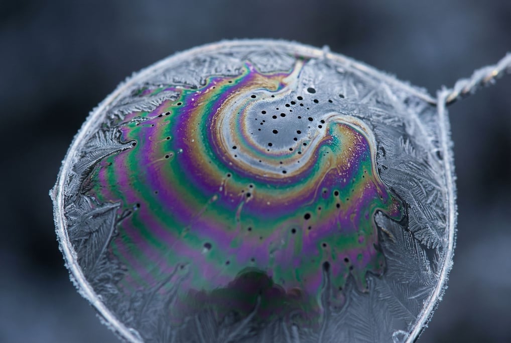 Frozen soap film on a wire frame