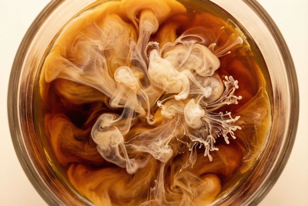 Slow-motion capture of cream and coffee mixing