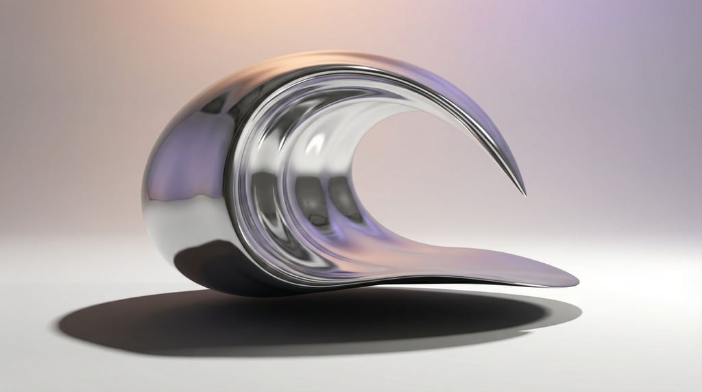 A sweeping chrome wave frozen mid-crest