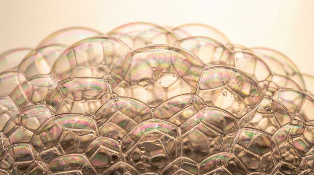 Dense clusters of soap bubbles viewed from extremely close