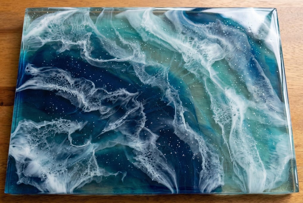 Resin art pour in deep ocean colors