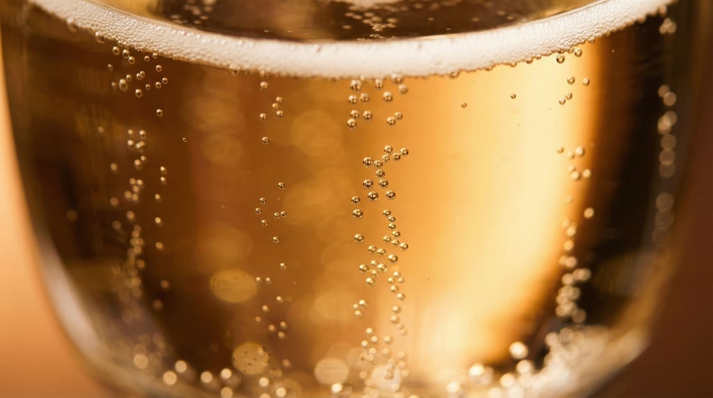 A macro shot of bubbles in champagne