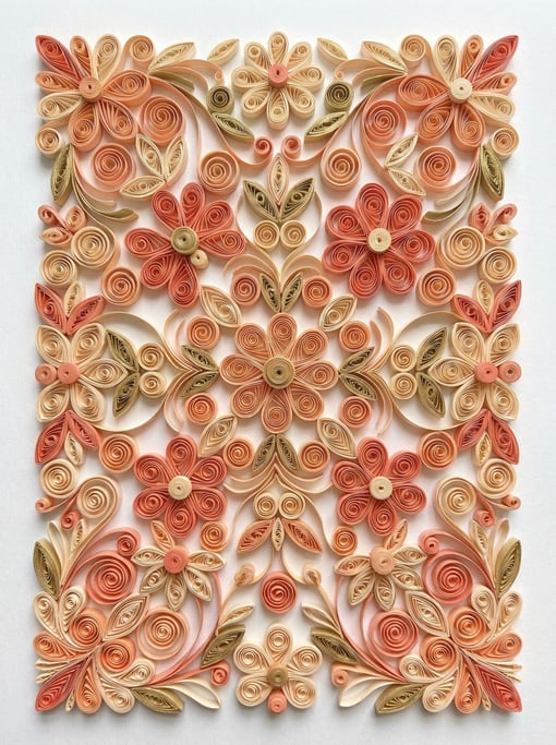 Intricate paper quilling art seen from straight on