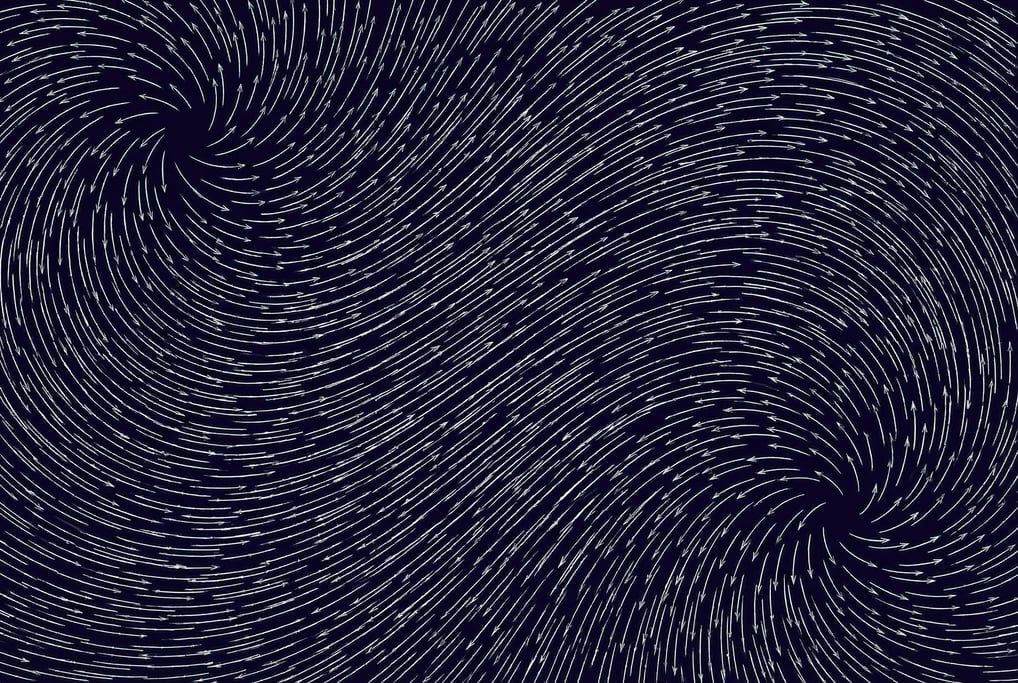 An abstract field of magnetic field lines rendered as thousands of tiny arrows aligned to invisible forces