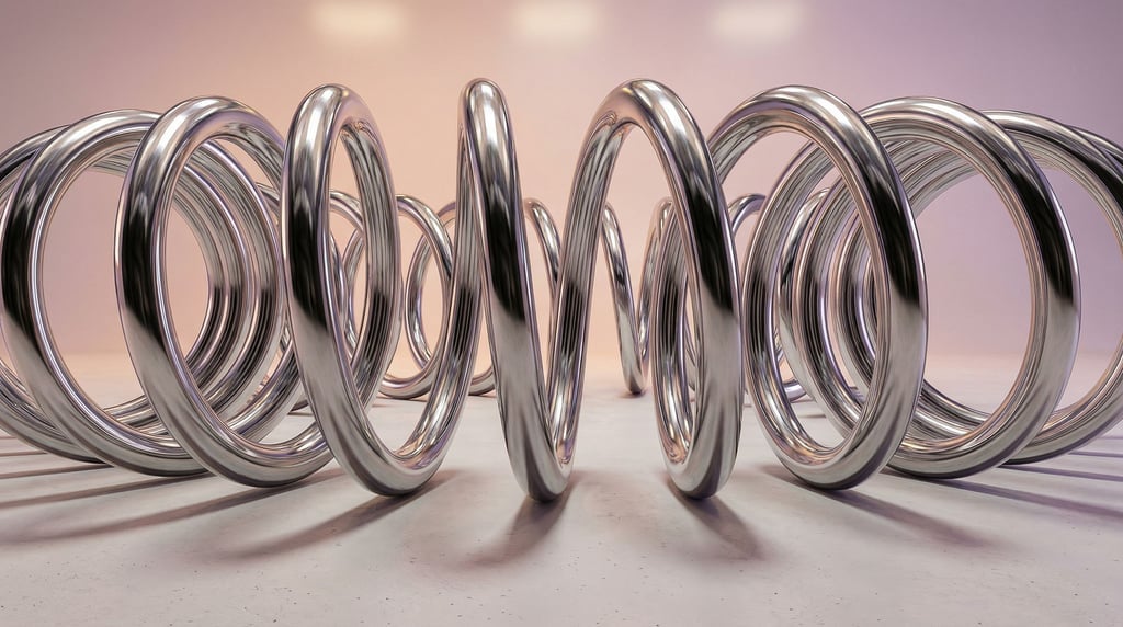 A massive chrome spring coiled loosely across the wide frame