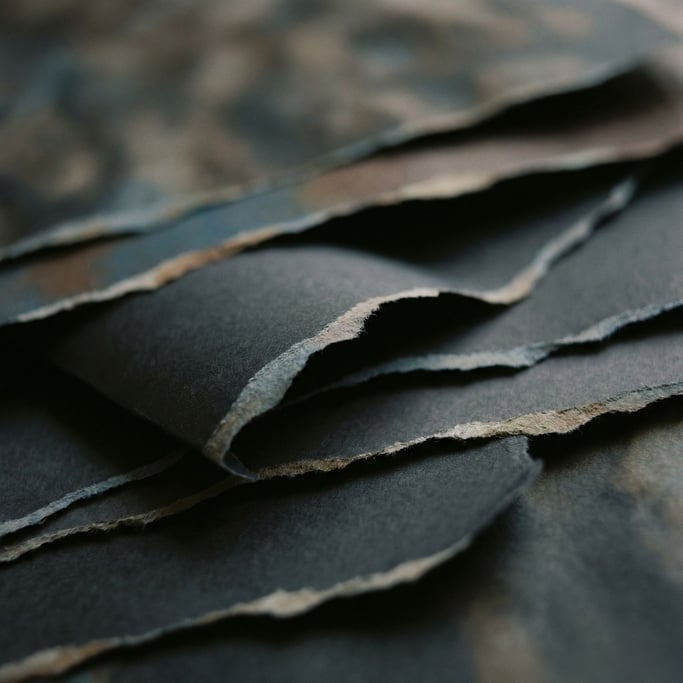 Torn paper edges layered on top of each other, shadows between the layers creating depth (e)