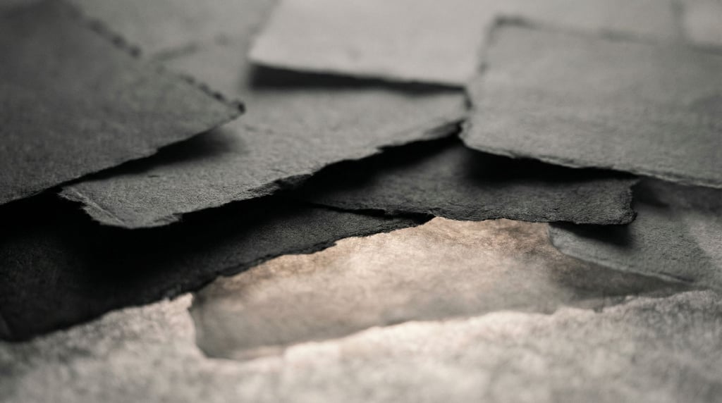 Torn paper edges layered on top of each other, shadows between the layers creating depth