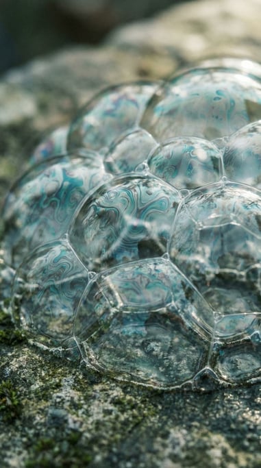 Macro shot of soap bubbles, iridescent surface tension and interference patterns (xlnmz)