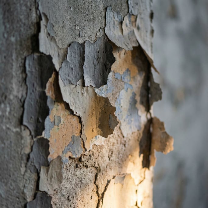Peeling paint on a weathered wall revealing layers of color underneath, texture and decay (zjejjrtj)