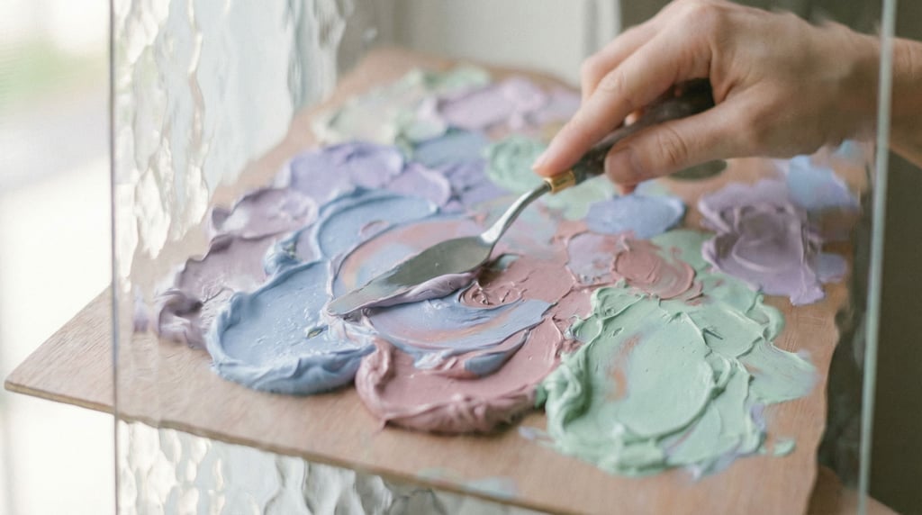 Thick oil paint being mixed on a palette, swirling veins of color caught mid-motion (apwcj9ju)