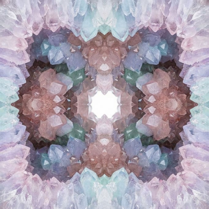 The inside of a geode, druzy crystal coating catching light from a single source, cave of light (vznefpvp)