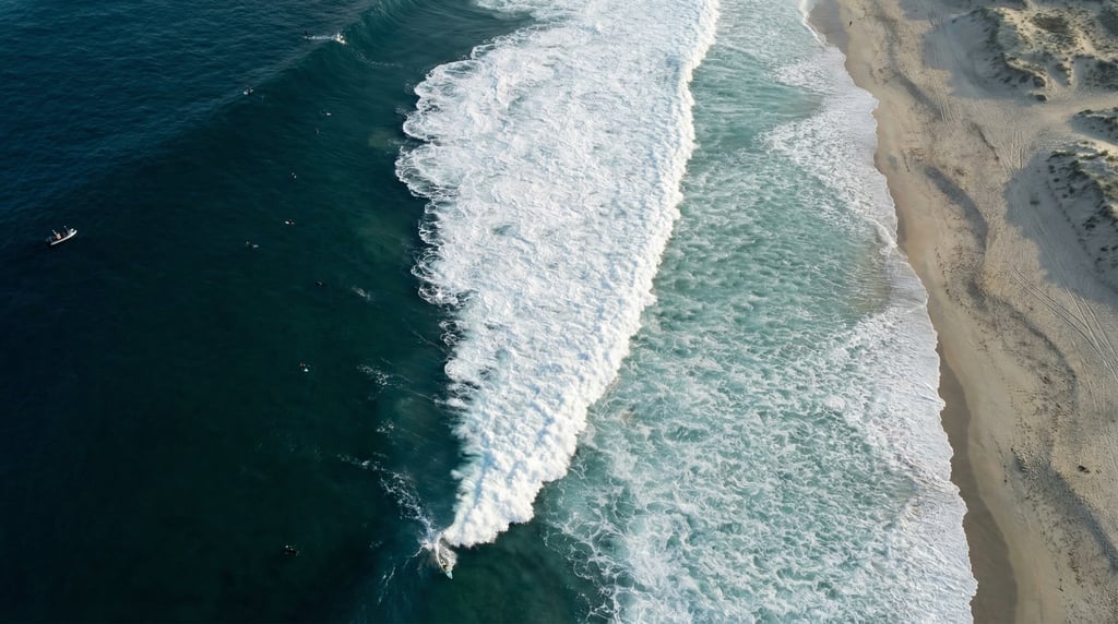 Drone shot of a massive wave breaking from above