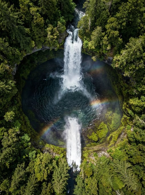 Drone shot of a waterfall from above