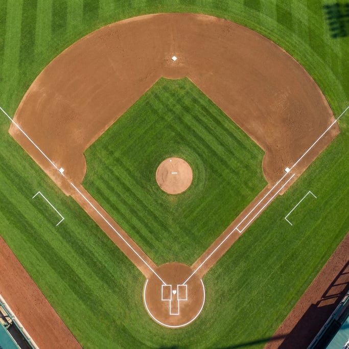 Top-down shot of a baseball diamond from directly above