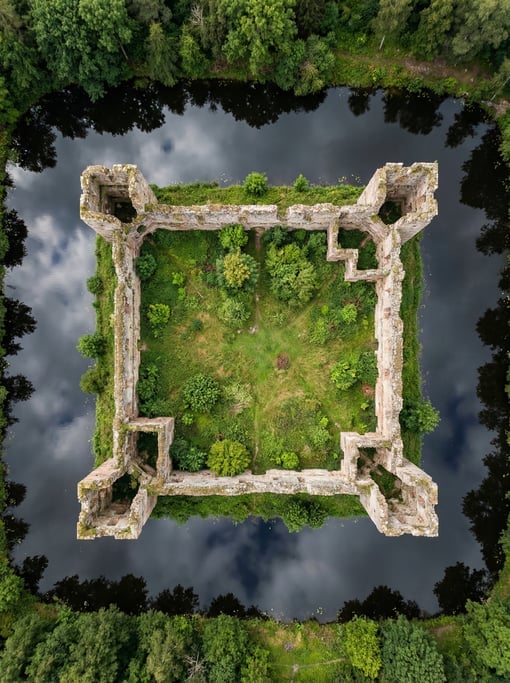 Top-down view of a medieval castle ruin from above