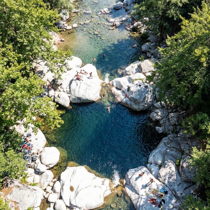 Overhead shot of a swimming hole in a river