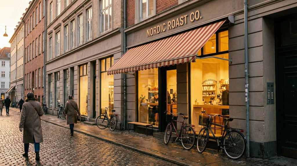 Independent coffee roastery on a quiet northern European city side street