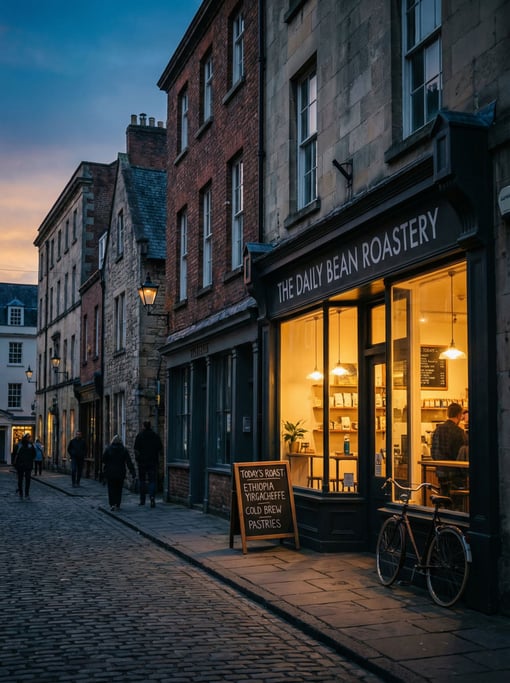 Independent coffee roastery on a quiet historic city side street