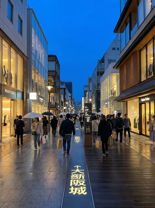 Pedestrian shopping street with boutiques in a Osaka