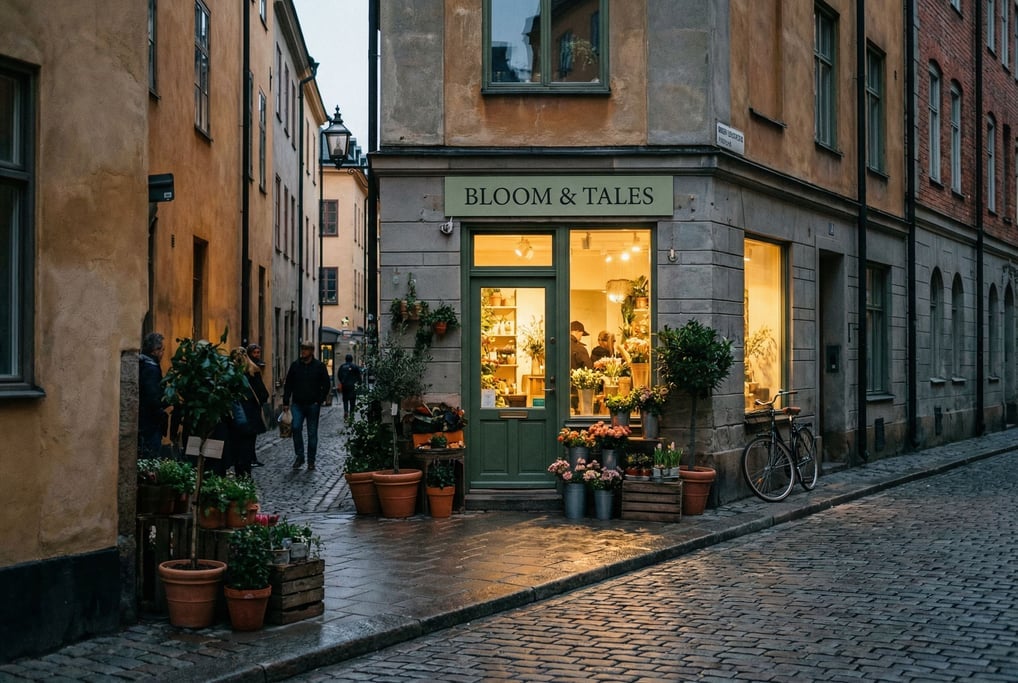 Small flower shop on a quiet cosmopolitan city side street