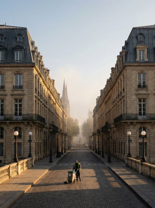 Grand Baroque boulevard with uniform mansard roofs with zinc cladding and dormer windows