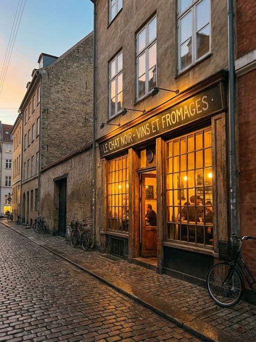 Wine bar on a quiet northern European city side street