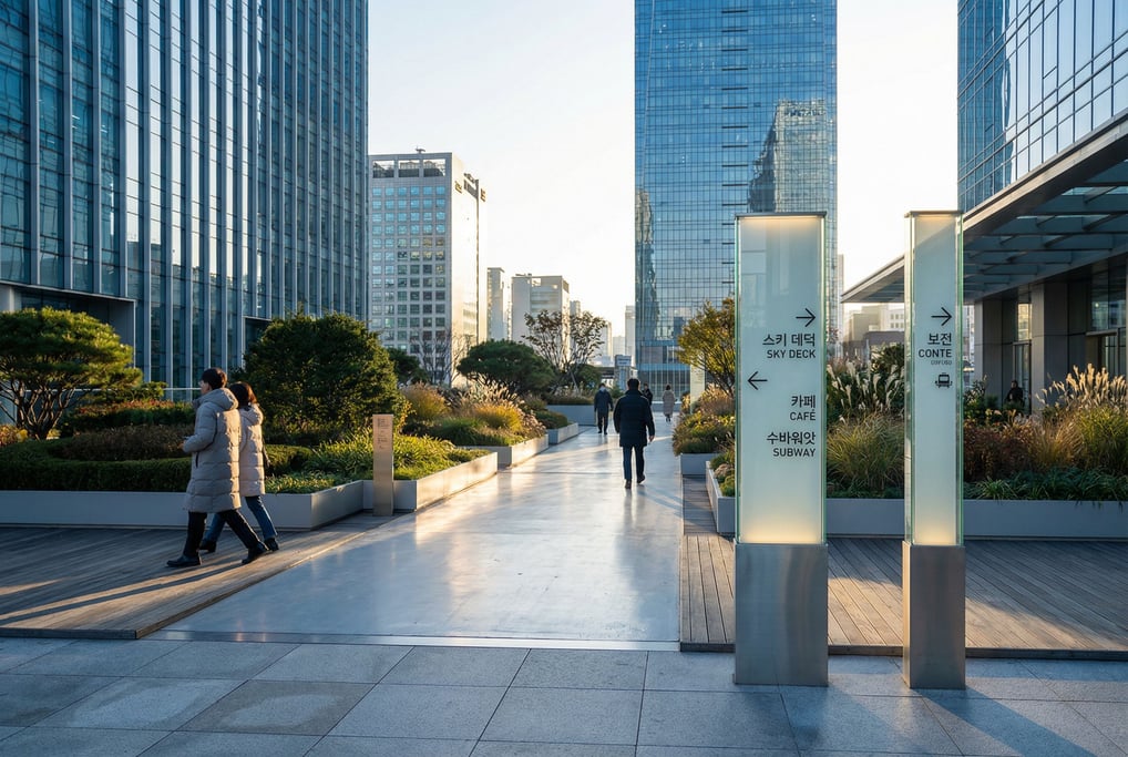 Public garden terrace between skyscrapers in a Seoul