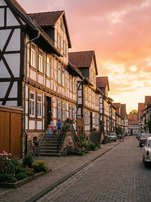 Half-timbered historic houses in a historic neighborhood