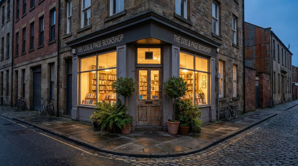 Corner bookshop on a quiet industrial city side street