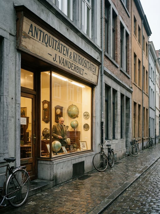 Antique dealer on a quiet northern European city side street