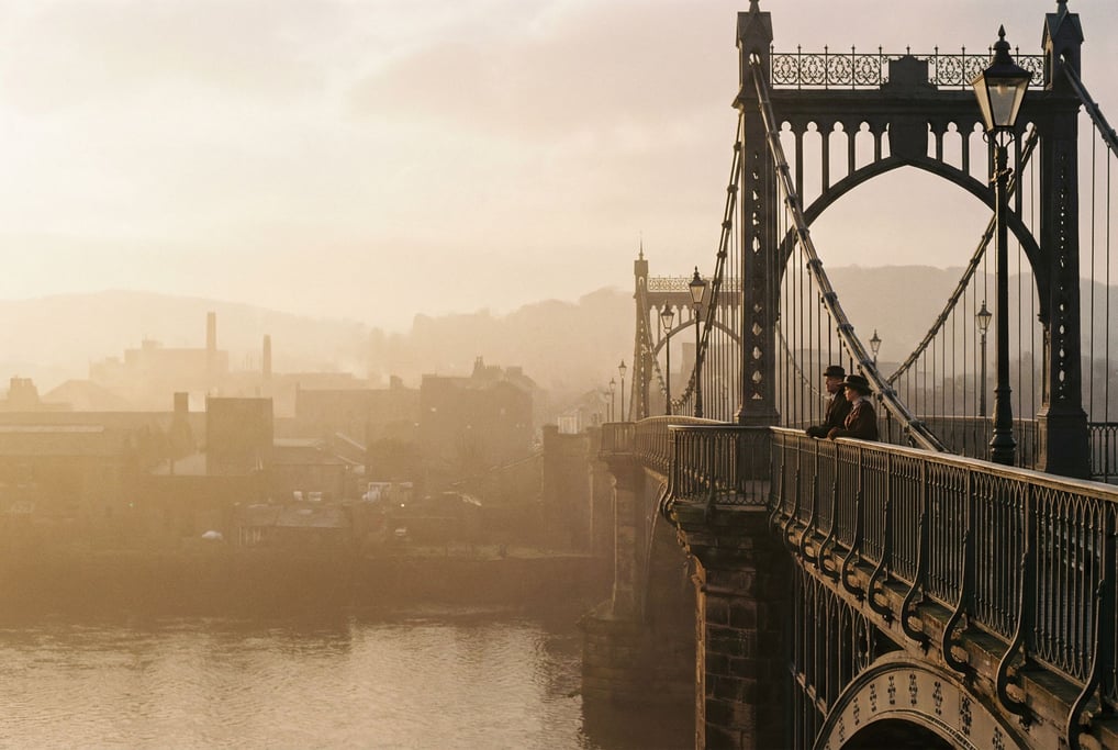 Cast iron Victorian bridge in atmospheric haze