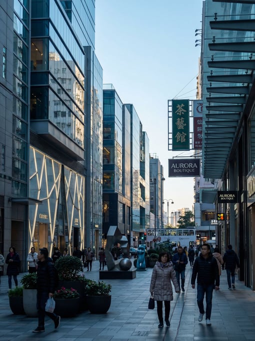Pedestrian shopping street with boutiques in a Hong Kong