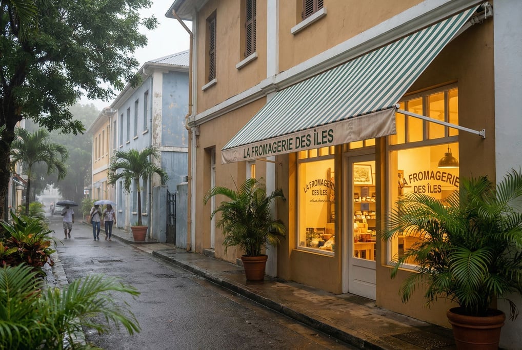 Artisan cheese shop on a quiet tropical city side street