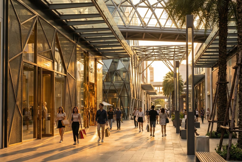 Pedestrian shopping street with boutiques in a Bangkok