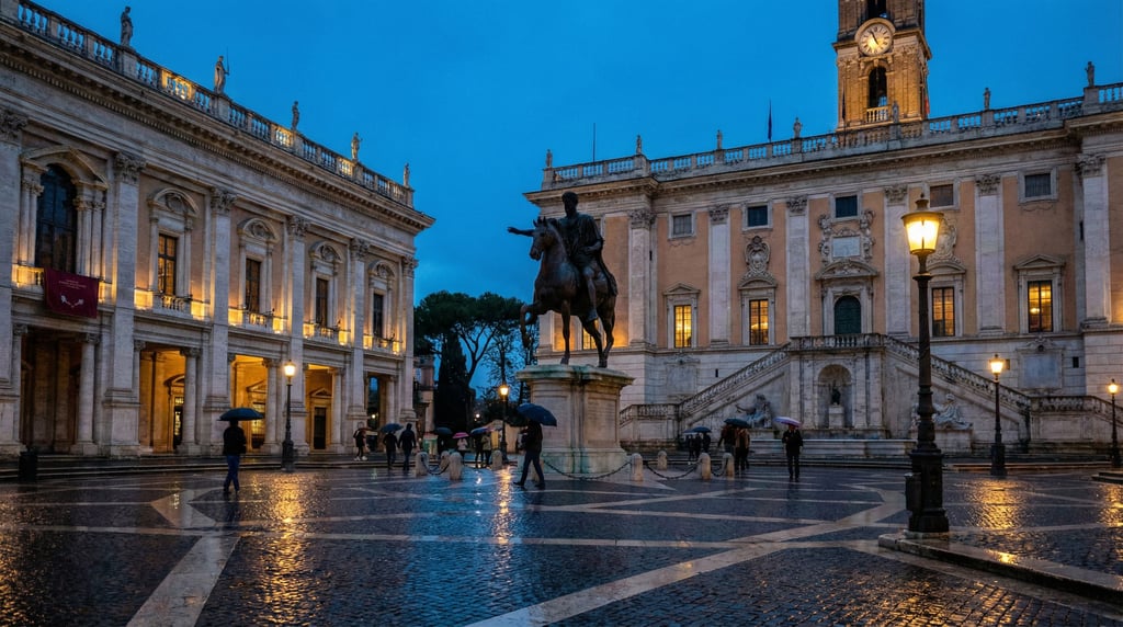 Wide civic square flanked by government buildings in a European city