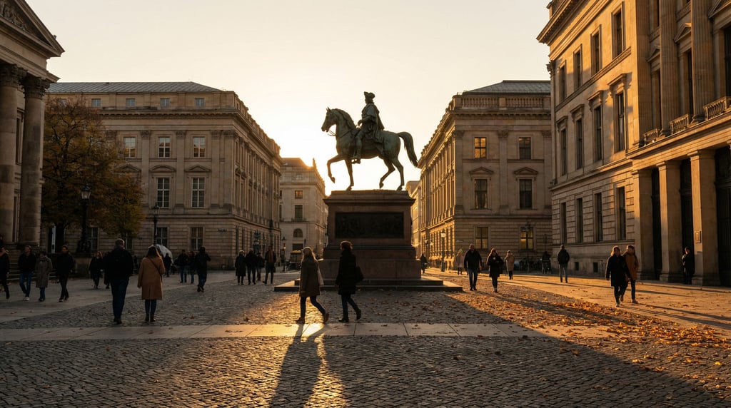 Wide civic square flanked by government buildings in a European city