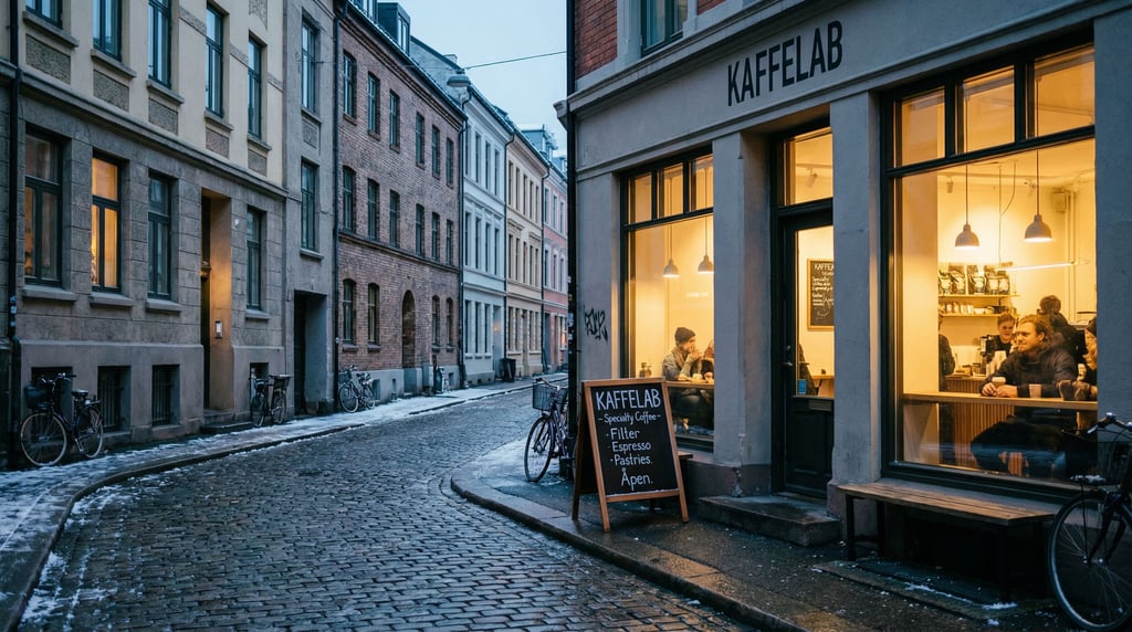 Independent coffee roastery on a quiet northern European city side street