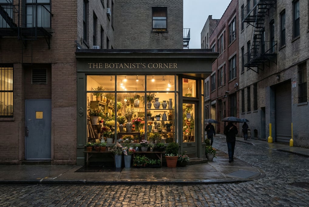 Small flower shop on a quiet industrial city side street