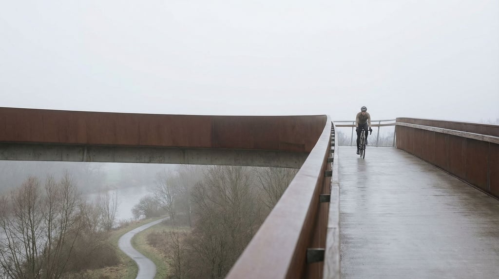 Sleek contemporary cycling bridge on a clear day