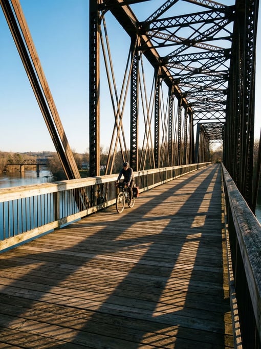 Railroad bridge converted to a walking path on a clear day