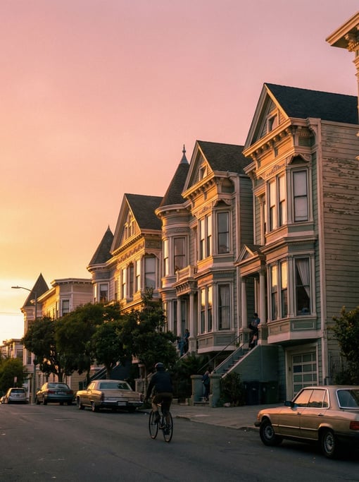 Victorian painted lady houses on a hill in a historic neighborhood