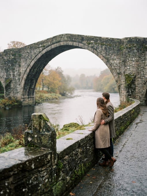 Historic stone arch bridge under overcast skies, soft even light and muted tones