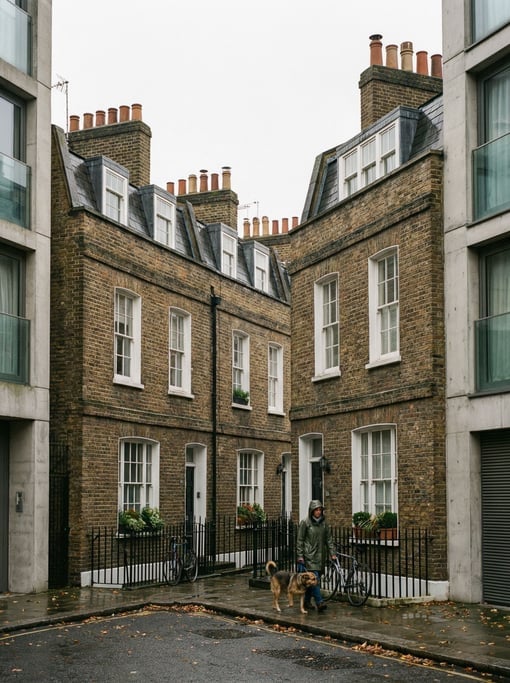 Terrace of Georgian brick houses in a modern neighborhood