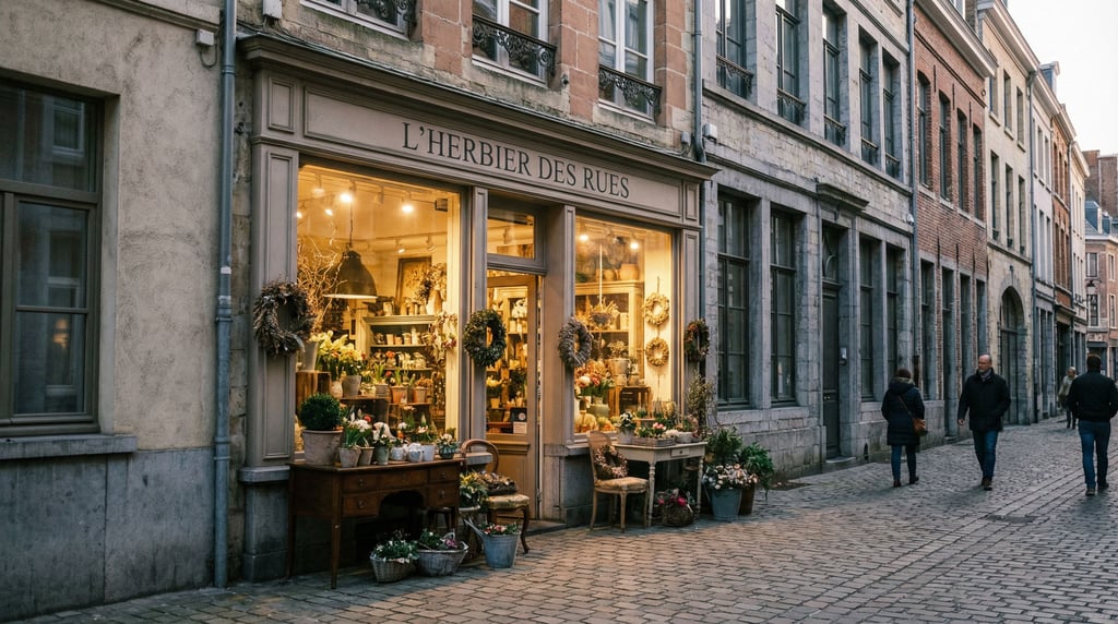 Small flower shop on a quiet historic city side street