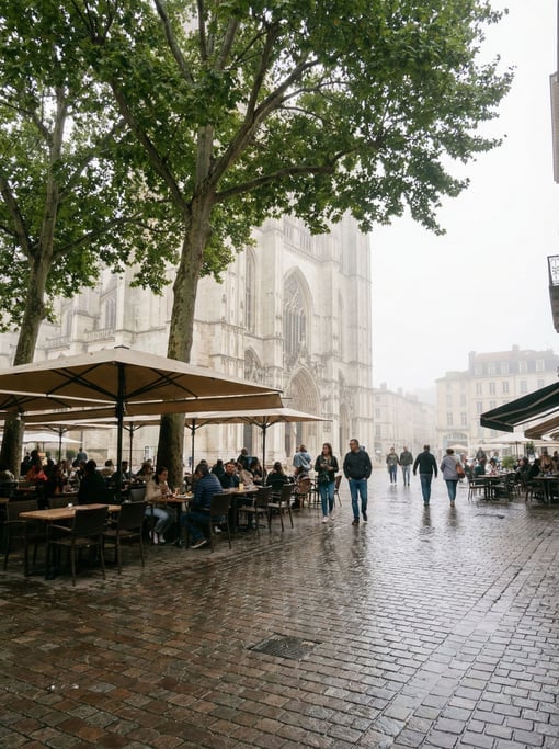 Cathedral square with outdoor cafes in a European city
