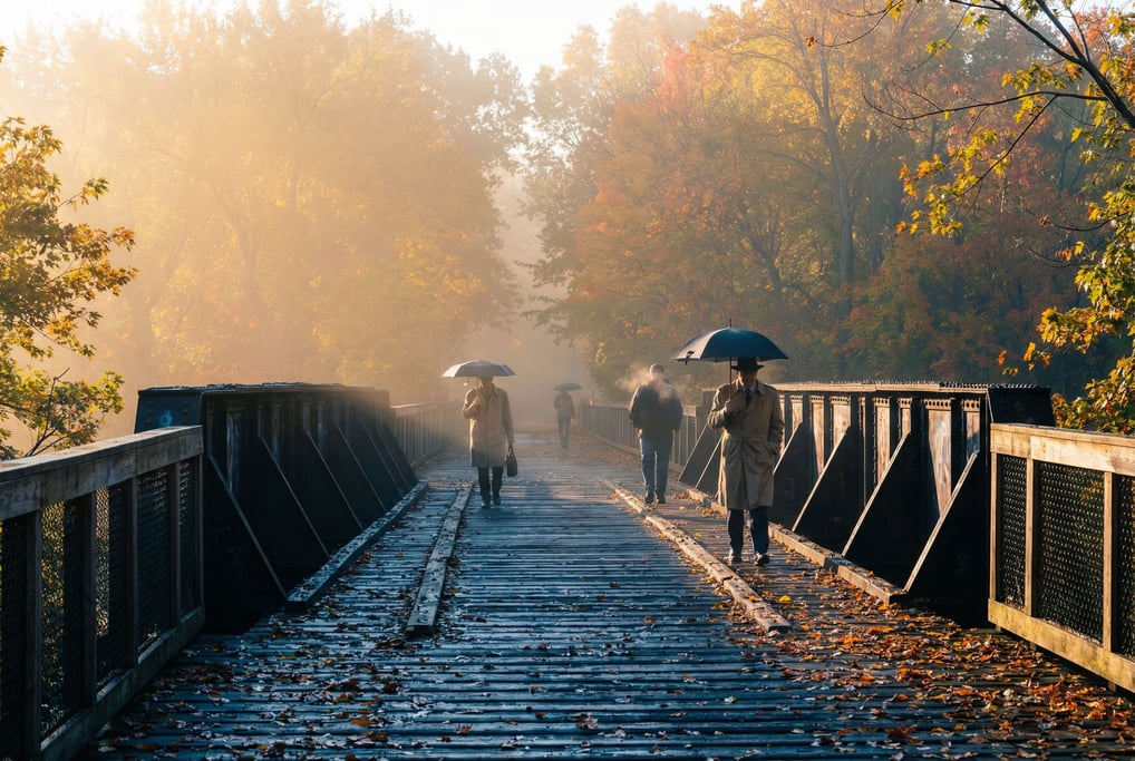 Railroad bridge converted to a walking path on a crisp autumn day