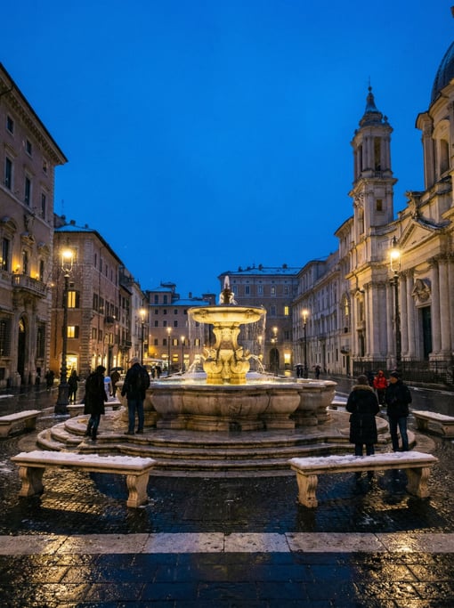 Grand stone piazza with a central fountain in a European city
