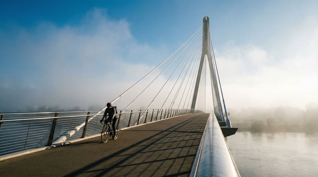 Modern cable-stayed pedestrian bridge on a clear day