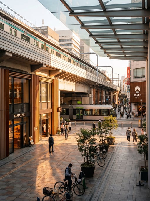 Pedestrian shopping street with boutiques in a Tokyo